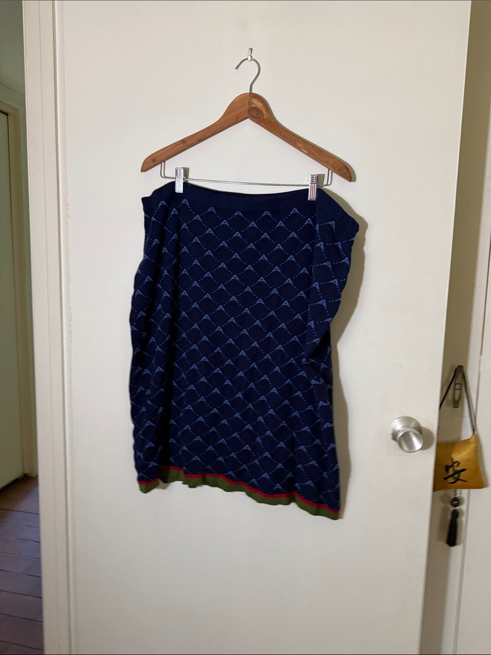 Navy Patterned Midi Skirt with Contrast Hem